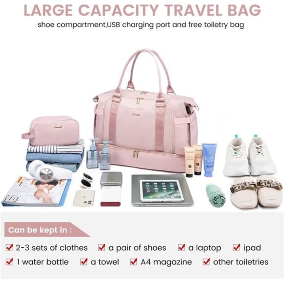 Gym Bag Travel Duffel Bag with USB Charging Port,Weekender Bags for Women - Picture 3 of 7